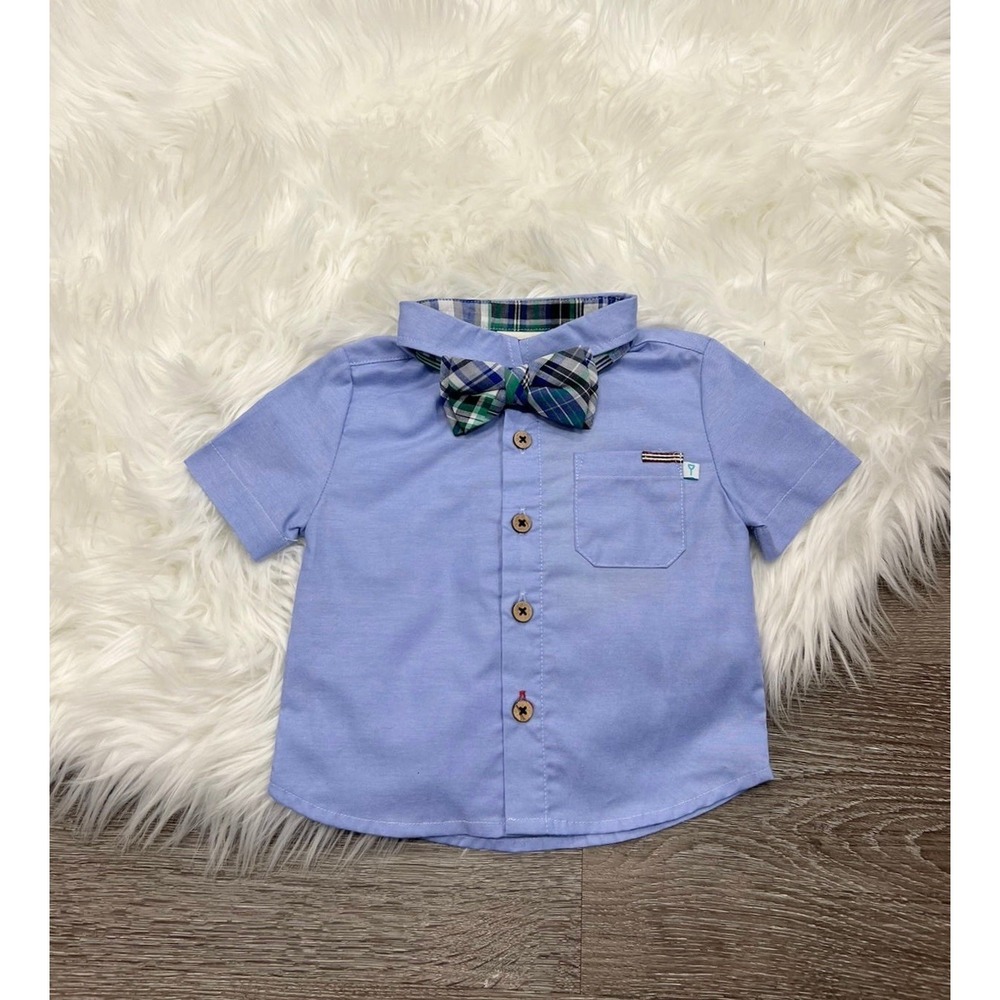 FORE!! SS Blue-Green Patch Plaid Button Down Tee 9/12month ($66)